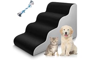 JUOIFIP Scaletta per Cani 4 Gradini, Scaletta per Cani di Piccola Taglia per Letto, Rampa per Gatti Anziani, Rampa per Cani e Gatti con Copertura Rimovibile e Lavabile