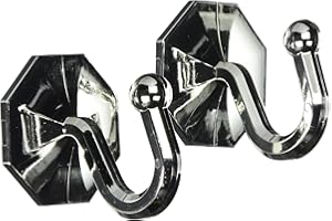 Merriway BH03858 (2 Pcs) Curtain Drapery Tie Back Hold Back Hooks Self Adhesive Chromed Plastic, 35 x 40 mm - Pack of 2 Pieces, Silver Tone