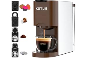 KOTLIE 4 in 1 Espresso Single Serve Coffee Machine for Nespresso Original/Dolce Gusto/L’OR/Ground Capsule and ESE Coffee Pods,19Bar Multi-Capsule Coffee Machine AC-513K