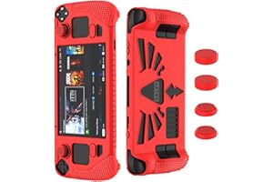 SUIHUOJI Steam Deck/OLED Standing Protective Case, Thickening Silicone Accessories Protector, Soft Cover Skin Shell With 2 Pairs Thumb Grips, Full Protection for Valve Stream Deck (Red)