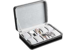 OSVINO Boîte à Montres avec 10 Compartiments Étui de Collection de Montre avec Coussin en Velours Amovible Noir Cuir PU Vitrine de Montres être utilisé pour les montres, le stockage de bijoux