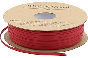 ‎100%MOSEL 100% Mosel Satinband, in Rot (3 mm x 100 m), matt glänzendes Geschenkband, edles Schleifenband zum Dekorieren & Basteln, zum Einpacken besonderer Geschenke, für Hochzeit, Weihnachten uvm.