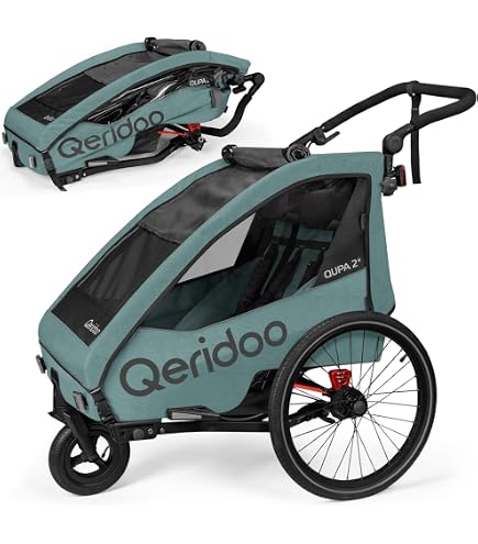 Qeridoo Kidgoo 2 Pro Gen 2 Kinderfahrradanhänger | Premium Fahrradanhänger Kinder mit Scheibenbremse & Joggerrad | Multifunktionaler Fahrrad Anhänger