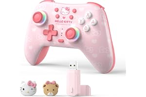 Kuitmor Hall Effect Wireless Controllers for Switch 2/1/OLED/Lite, PC, Android, iOS/2.4G Receiver + Bluetooth,1000mAh Battery, 6-Axis Gyro, Dual Vibration, RGB Breathing Li (Pink)