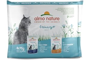 Almo Nature Functional Urinary Help - Cibo Umido per Gatti Adulti Gusto Pesce e Pollo - Supporto per il Benessere delle Vie Urinarie - 6 Buste da 70g