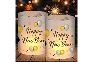 BOYATONG 12 Windlicht Tischdeko, Silvester Deko 2026, Happy New Year, Silvesterdeko Tisch, Neujahr Decoration, Party Zubehör Kinder Deko Set, Silvester Geschenk, für Teelichter