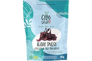 CIBO CRUDO CRUDO BIOLOGICO VEGAN Alga Dulse Bio Cruda - 40g. Alghe Essiccate Al Sole Ricca di Proteine Vitamine Iodio Ferro e Potassio. Raw Dulse Seaweed.