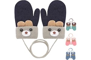 Becellen Tricotés Moufles Bebe, Adorable Chauds Epais Gants Enfant Anti-Perdu Hiver Mignon Moufle avec Cordon pour 0-3 Ans Filles Garçons