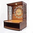 NIYANETAIL Wooden Pooja Stand with LED Spot Light – Beautiful Wall Mounted Puja Mandir for Home & Office | Ideal Temple for Daily Worship (H-15.5, L-11.5, W-11 Inch)