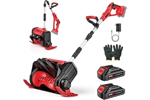 SWBSLL Akku Schneefräse, Schneefräse Elektrisch mit 2×2.0Ah Akkus, 1000W Bürstenloser Motor, 30cm Arbeitsbreite, 18cm Räumhöhe, 8m Wurfweite, Faltbare Aufbewahrung, Sicherheits-Doppelschalter