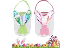 KBIBCK Osterkörbchen Mit Henkel, 2 Pcs Osterkörbchen Kinder, Osterhasen Taschen, Osterdekoration Leuchtend, Osterkörbchen Kinder Mit Ohren für Ostereiersuche für Kinder Ostergeschenk