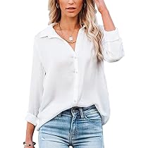 Camicia da donna con bottoni, scollo a V, maniche a 3/4