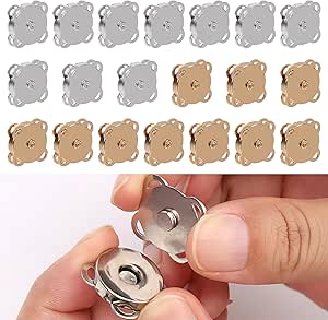 20 Paia Di Bottoni Automatici Magnetici Rotondi 18mm Con Rondelle - Colore Argento Per Borse E Cucito