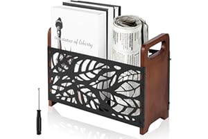 GBKDQQ Revistero de madera y metal con asas, ahorra espacio, revistero de 33 x 24 x 13 cm, soporte para revistas para oficina y hogar