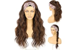 ‎SAPPHIREWIGS Sapphirewigs Highlight Stirnband Perücke Körper Welle Hellbraun Synthetische Lange Wellige Perücken für Frauen Klebelose Natürlich aussehende 150% Dichte 26 inch