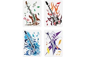 FINGERINSPIRE 4 stencil per chitarre elettriche, 21 x 29,7 cm, riutilizzabili, per pittura su mobili da parete in legno