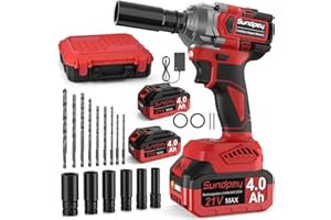 Sundpey Akku Schlagschrauber 650Nm - 21V Drehschlagschrauber mit 2 * 4000mAh Akkus, 2-in-1 Impact Wrench für Haus und Auto mit 6 Steckdosen & 9 Bohrer & Ladegerät & LED-Arbeitslicht