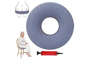CARRENEU Cojin Coxis Ortopedico Cojín Ortopédico Inflable Almohada Inflable de Dona Cojín Coxis Inflable con Bomba Adecuado para el Hogar Oficina Sofá Silla de Ruedas Asiento de Coche Etc Gris
