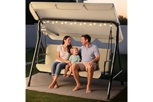 ‎SOONTRANS Soontrans 3-Sitzer Hollywoodschaukel, Familienzeit mit Leichtigkeit, Gartenschaukel mit Sonnendach & Gestell & Gepolsterte Sitzauflage, Belastbar bis 200 kg, aus Stahl (193 x 110 x 152 cm, Beige)