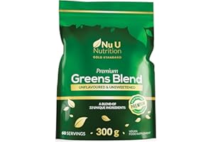 Nu U Nutrition - Premium Greens Powder 300g - 32 Active Ingredients - 60 Servings - Ashwagandha KSM-66®, Matcha, Digestive Enzymes, Probiotics & Electrolytes - Unflavoured, Unsweetened, Vegan