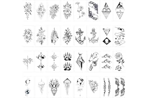 Kryzulax 32 Hojas Tatuajes Temporales,Negro Tatuajes Falsos, Tatuajes Temporales Adultos Impermeables, Tattoo Temporal para Niños Adultos Hombres y Mujeres