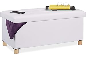 relaxdays cassapanca Panca con Contenitore, in finta pelle, Imbottita, Corridoio, Camera da Letto, HxLxP: 35 x 76 x 37 cm, Bianca, legno, gommapiuma, 1 pz