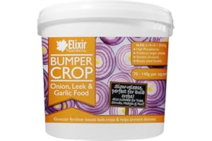 Elixir Gardens Bumper Crop Onion, Leek & Garlic Food | 500g-25kg Weights Available in Bags & Tubs | Bulb Root Fertiliser & Plant Feed | 1kg Tub | Treats over 14sqm