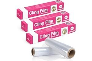 BLISSMART Cling Film Refill & Dispenser 3pk (30cm clingfilm x 50m Each) Catering Cling Film Cutter Microwave-Safe Clingfilm Refill Kitchen Cling Wrap for Packing Food 150m Stretch Wrap Roll for Food