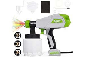 Huepar Tools Pistola de Pintura 450W, con 3 Patrones De Pulverización, 3 Tamaños De Boquillas, 800ml Recipiente de Pintura, Máx 700ml/min, Fácil de Limpiar, para Valla, Gabinete, Pintura para El Hogar