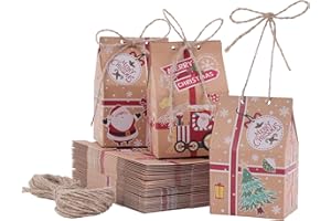 TsunNee 50PCS Christmas Party Gift Boxes, Christmas Kraft Paper Candy Boxes, Xmas Party Favour Bags, Novelty Gift Packaging Decor for Kids Girls Boys Christmas Party Decorations Advent Calendar DIY
