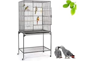 Yaheetech Cage Oiseaux 81 x 47 x 160 cm Volière Perruche Perruquet Canaris sur roulettes avec Support Détachable