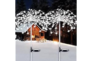 XVZ 2 x 150 LED Solar Lights for Outdoor Garden Fireworks Waterproof for Bushes, Lawn, Fences, Patios, Christmas, Cool White