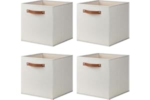 ArcaGuru Storage Cube Bins, Foldable Fabric Organizer Bins Storage Cubes Baskets Box Drawers for Shelves, Closet, Wardrobe, Bookshelf, 33 x 33 x 33cm, 4 Pack, Beige
