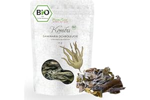 Kombu Algen Blätter Bio Kelp Atlantik Getrocknet (Wildsammlung Roh Vegan) Seetang für Dashi Brühe, Miso Suppe, Umami, Sushi, Algensalat - Atlantic Seaweed Organic Raw Wild | PureRaw 25g