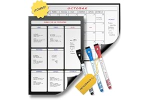 Previs Pack Calendrier Magnétique Mensuel A4 + Agenda Magnétique Hebdomadaire A4 pour Réfrigérateur - Organisateur - Agenda, Menu, Courses, Routine, Etudes, Tâches, Travail