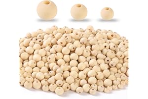 WINKIO Holzkugeln mit Loch, 600 Stück Holzperlen zum Auffädeln Verschiedene Größen, Runde Holzperlen Natur, Unbehandelte Perlen Holz für basteln DIY Schmuck Armband Halskette, 10MM 15MM 20MM