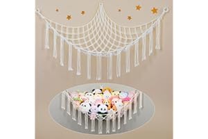MHJY Amaca per giocattoli per animali di peluche, morbida rete macramè, grande angolo da appendere alla parete, organizer per bambini e camera da letto