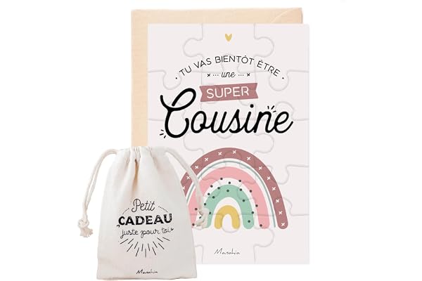 Manahia Puzzle Cousine - Annonce Grossesse - Tu Vas bientôt être Une Super cousine - 15 pièces avec enveloppe Kraft - Future Cousine - Futur Cousin - Annonce Naissance Cousine