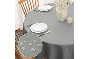 Softalker Nappe Ronde Anti Taches 140 cm de diamètre Petite Nappe Gris Impermeable en 210 GSM Polyester Moderne Nappe Noel Tissu pour l'extérieur, Anniversaire, Mariage, Table Basse, Picnic, Jardin