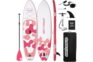 Santasup Stand Up Paddle Planche de Surf Sup Gonflable Complet Accessoires Paddle Gonflable Pagaie Réglable, Pompe, Tapis Antidérapant, pour Adultes Pompe, Sac à Dos de Voyage ISUP
