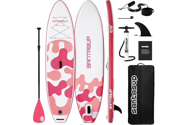 Santasup Stand Up Paddle Planche de Surf Sup Gonflable Complet Accessoires Pagaie Réglable, Pompe, Sangle Cheville Laisse, Tapis Antidérapant, pour Adultes Pompe, Sac à Dos de Voyage ISUP