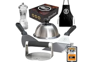 SMASH & CO. SMASH&CO - Kit Smash Burger Chef Edition - Acero INOX - Certificado UE Contacto con Alimentos - Incluye: Smasher, Campana, Dos espatulas, salero - Delantal Gratis
