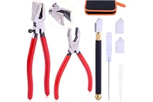 Rustark 3Pcs Premium Glass Running Breaking Pliers and Class Cutter Kit, Heavy Duty Glass Cutting Tool with Rubber Tip, Work Great for Stained Glass, Mosaics, Fusing, Breaking