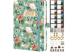 Nitukany Diary 2024 A4 Week to View from January 2024 to December 2024 with Calendar Stickers, Appointments Faux Leather Cover, Elastic Closure, Back Pocket, Pen Loop 8.5''x11''