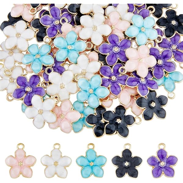 Lot De 9 Breloques Fleur En émail Plaqué Or 18k - Acier Inoxydable, Environ 22,5 Mm, Pour Bracelet, Collier DIY