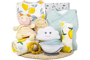 KELZIA PEKEL'S Canastilla para Bebé Recién Nacido | Cesta Unisex para Niña y Niño con Muselina, Ropa, Peluche y Accesorios Esenciales | Set de Regalo Ideal para Baby Shower y Nacimiento