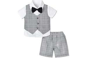 mintgreen Baby Boys 3 Pieces Outfit Gentleman Suit Set, Shirt & Bowtie & Waistcoat & Shorts, Size:1-6 Years