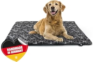 HS-Hundebett Made in Germany rutschfeste Hundedecke, Knochen Anthrazit, 65 x 95 cm, für kleine & große Hunde I Flauschige Hundedecke, waschbar, trocknergeeignet mit 4 cm Polster-Füllung