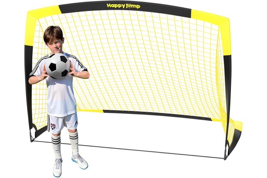 Happy Jump Portable Pop Up Football Goals – Optional Target Sheet, Ball, Pump & Cones | Weatherproof Football Nets – 3x2.2FT, 4x3FT, 5x3.6FT, 7x5FT for Garden & Outdoor Training