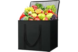 4-PEJIIJAR Cool Bag Large, Black Picnic Cooler Bag, 31L Soft Insulated Food Delivery Bag, Foldable Lunch Cool Box, Reusable Grocery Shopping Bags, Thermos Bag for Outdoor Camping Beach Golf Family Travel BBQ